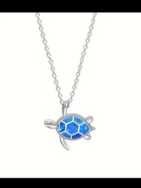 Blue Turtle Pendant Necklace for Women -  Silver Tone